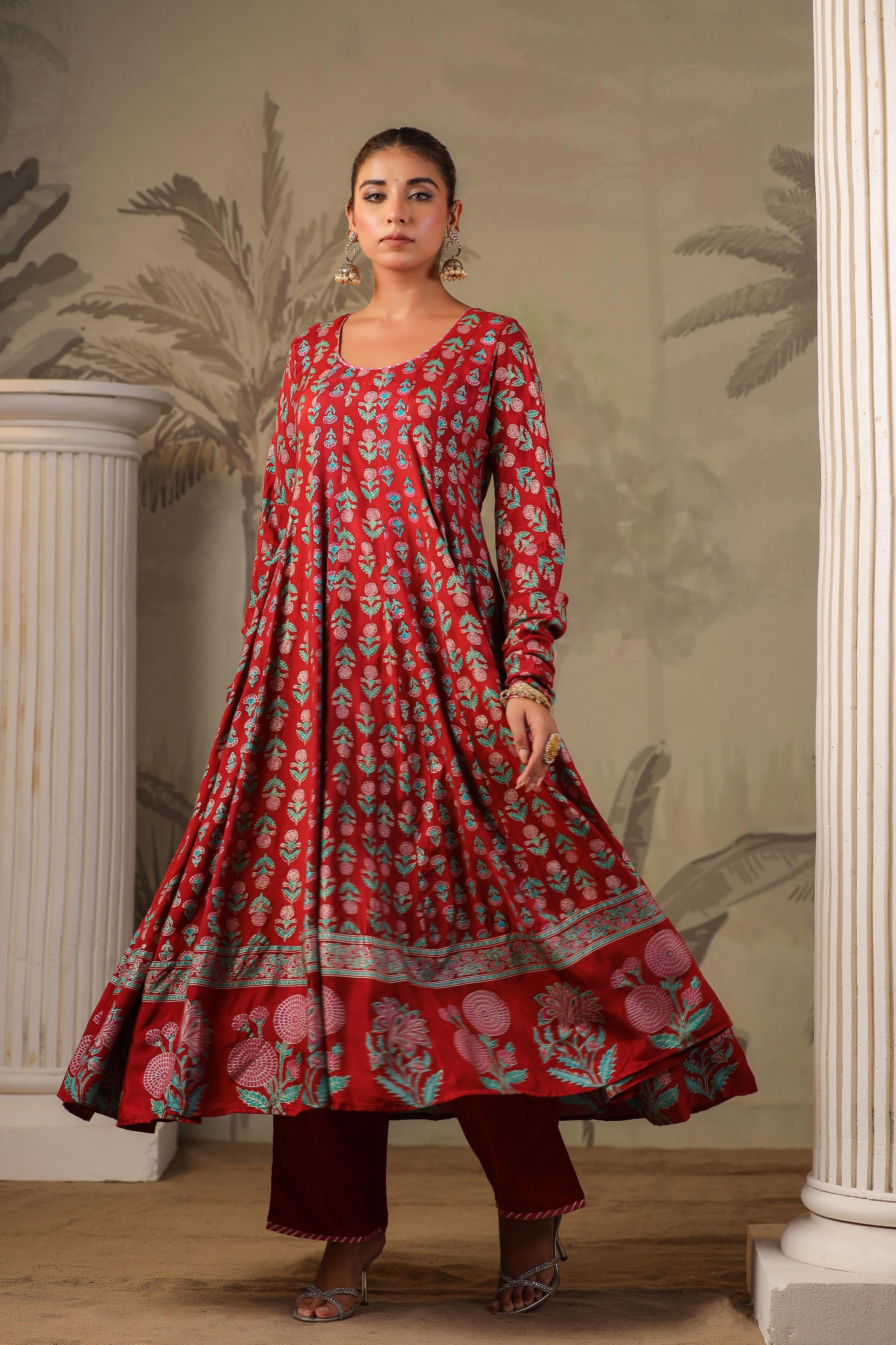 Ghazal Block Printed Anarkali Set