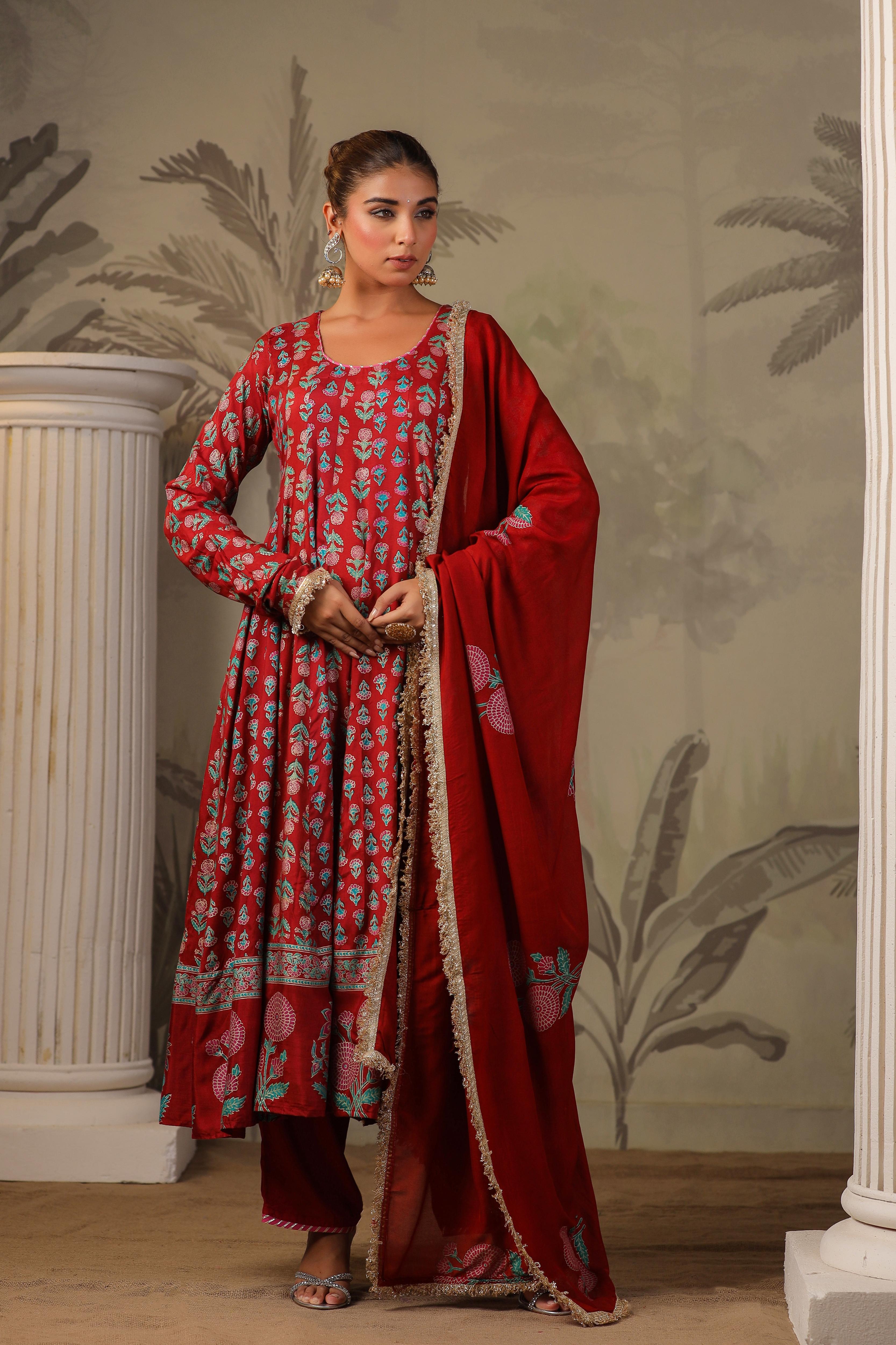 Ghazal Block Printed Anarkali Set