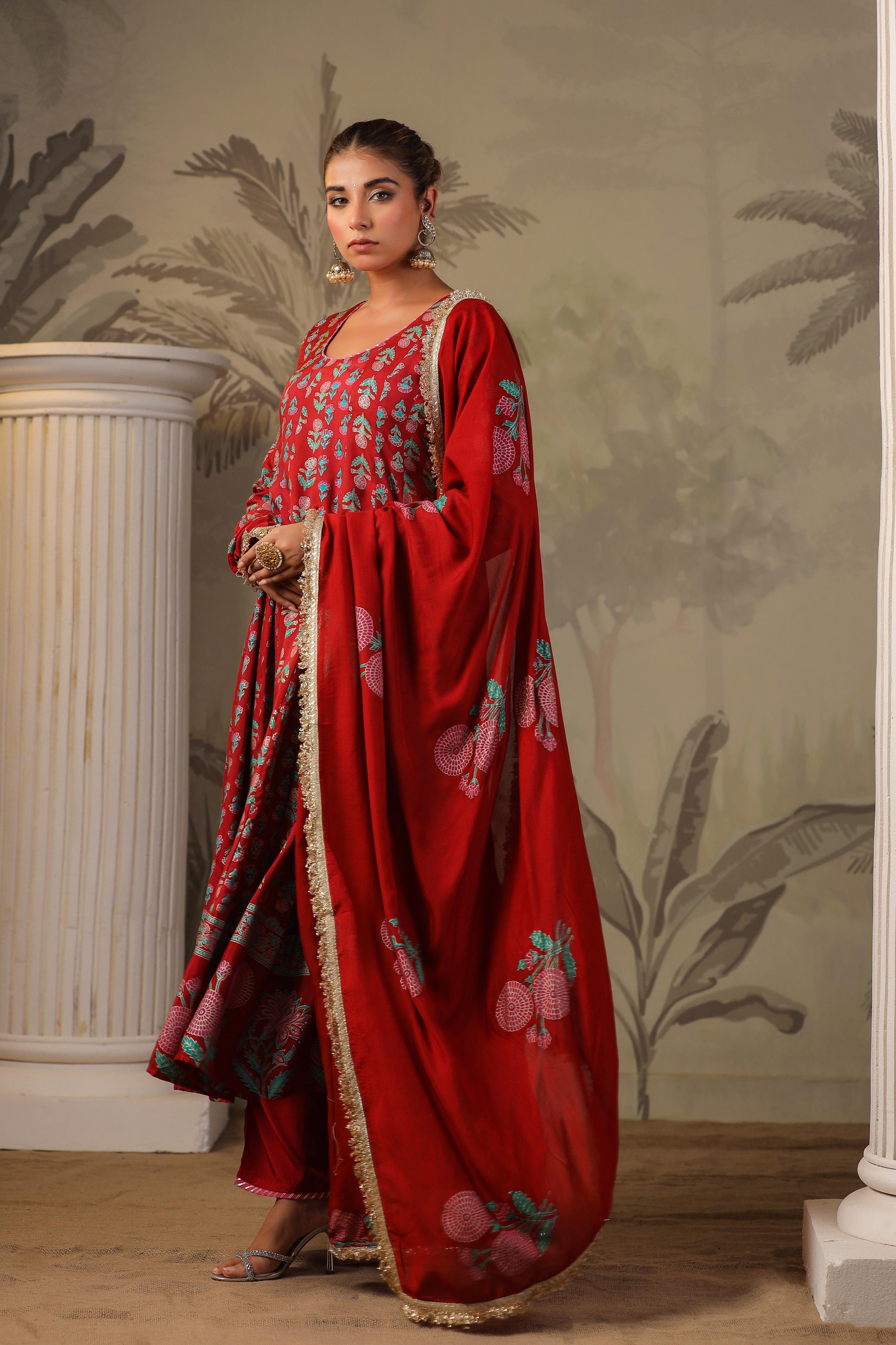 Ghazal Block Printed Anarkali Set