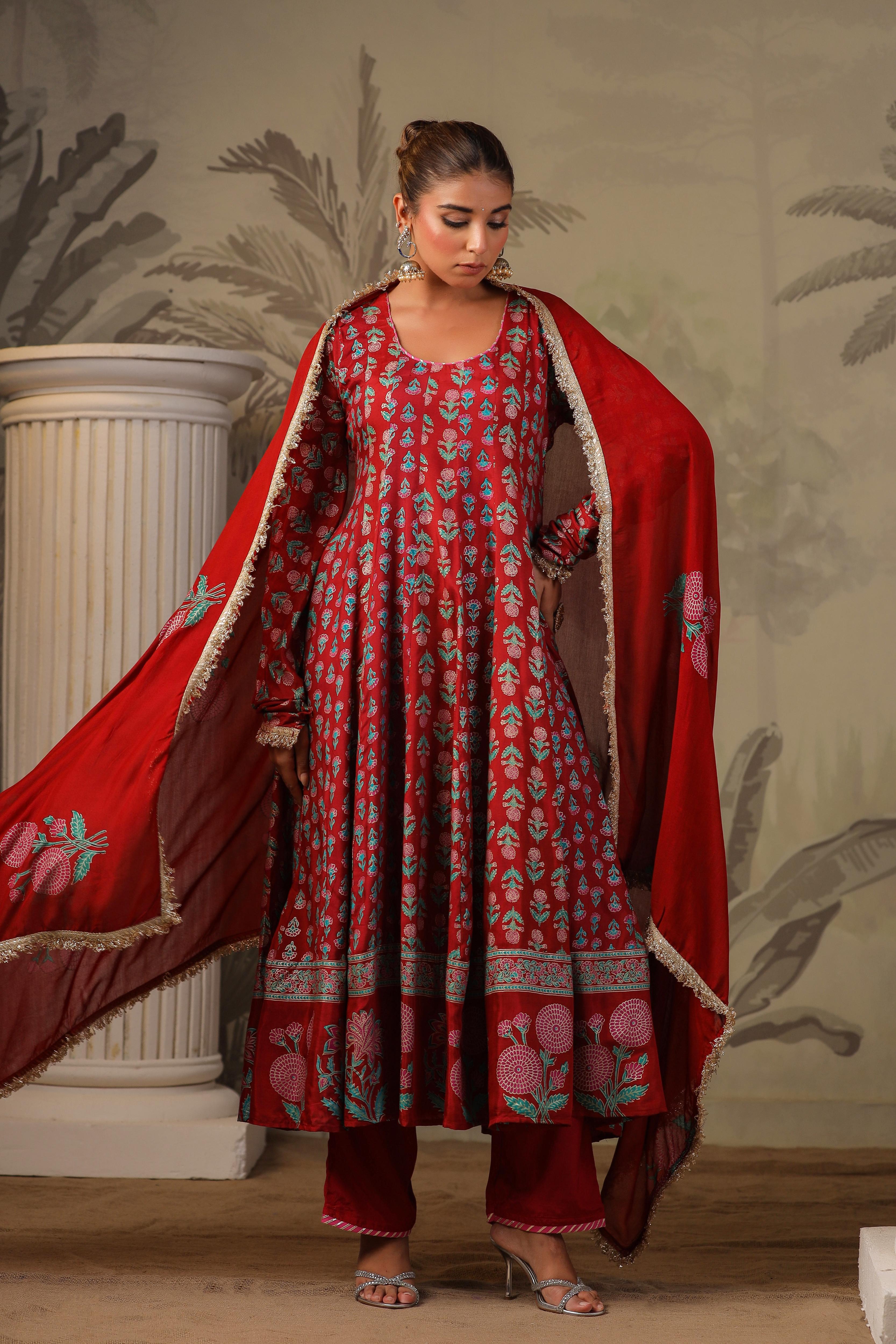Ghazal Block Printed Anarkali Set
