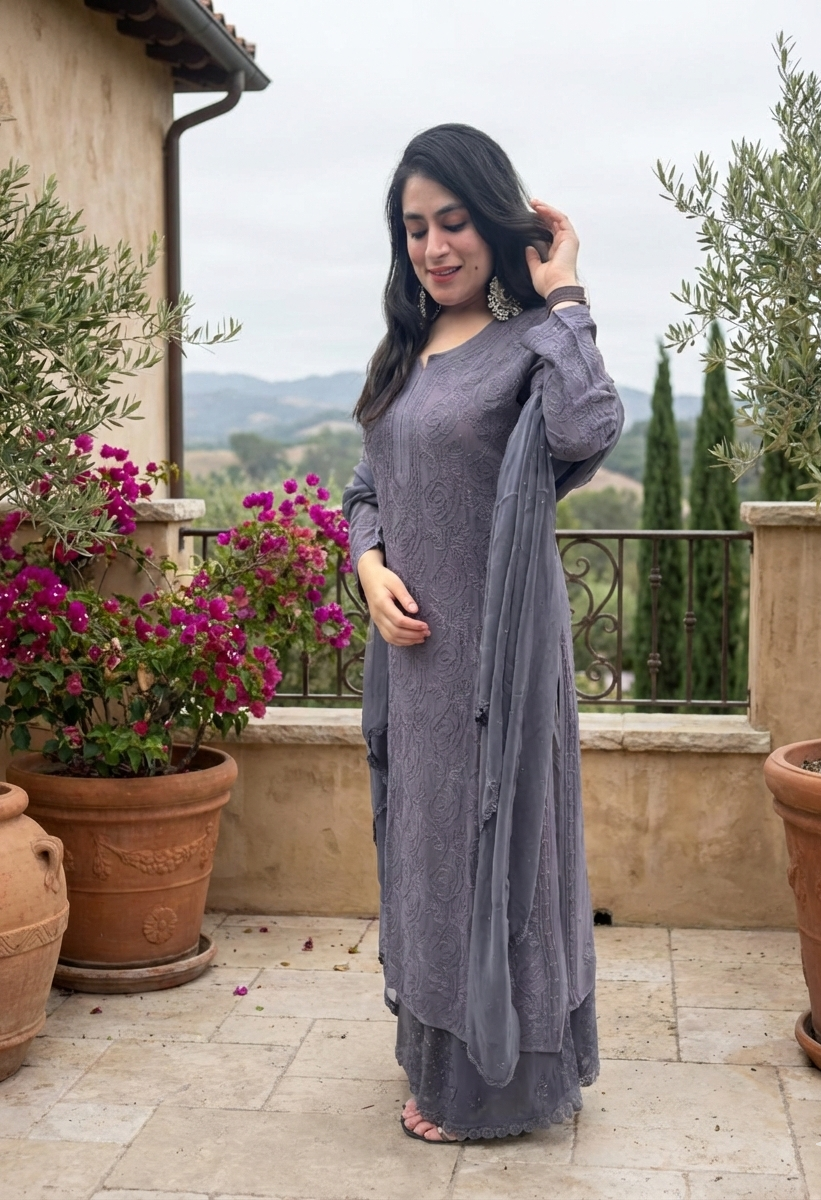 Dove Purple Chickenkari Full Suit Set