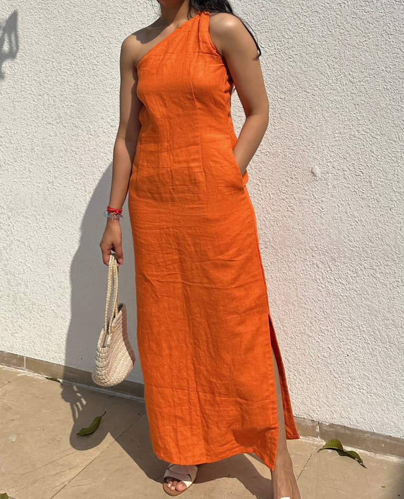 Lily One Shoulder Linen Dress