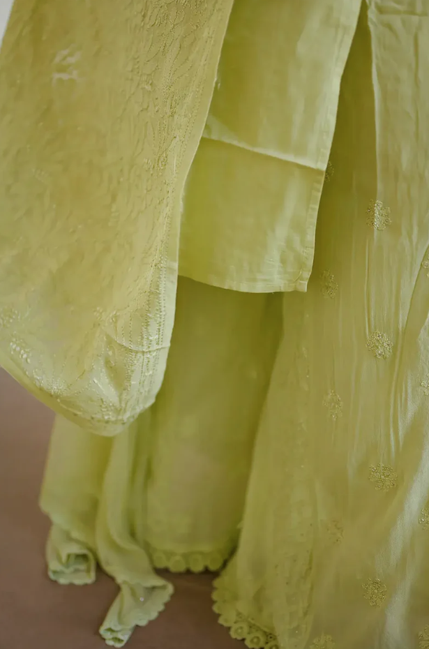 Sheen Green Chickenkari Full Suit Set