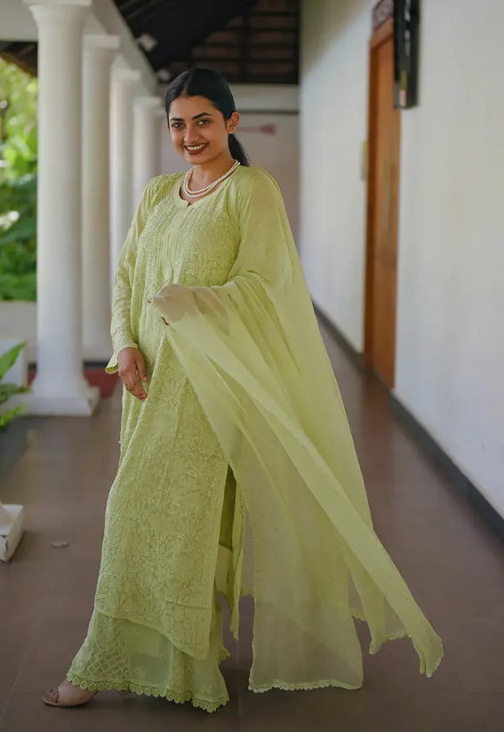 Sheen Green Chickenkari Full Suit Set