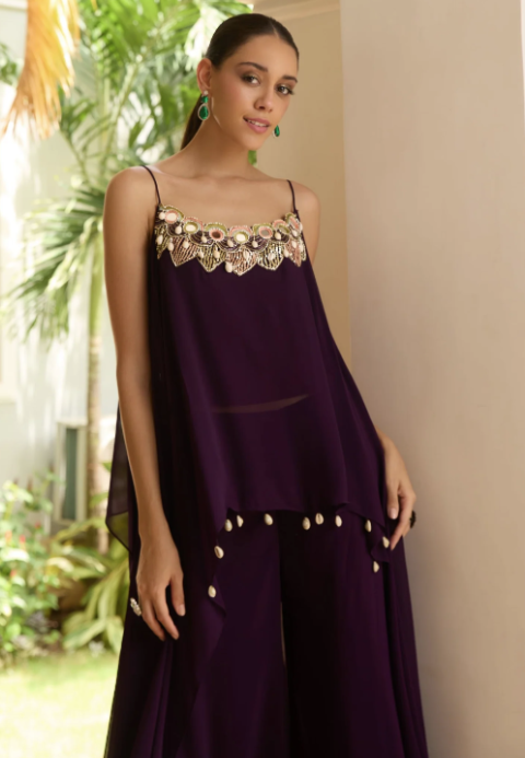Wine Mirror Handwork Georgette Co-Ord