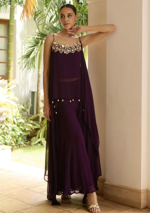 Wine Mirror Handwork Georgette Co-Ord