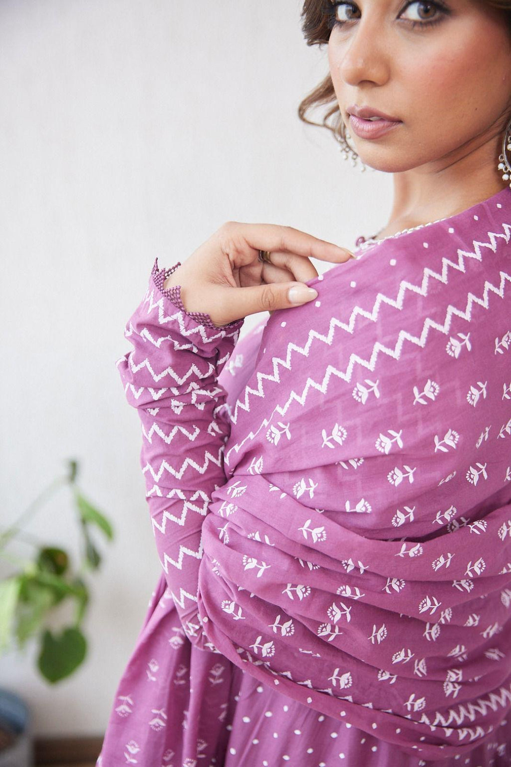 Purple White Tiered Anarkali Set