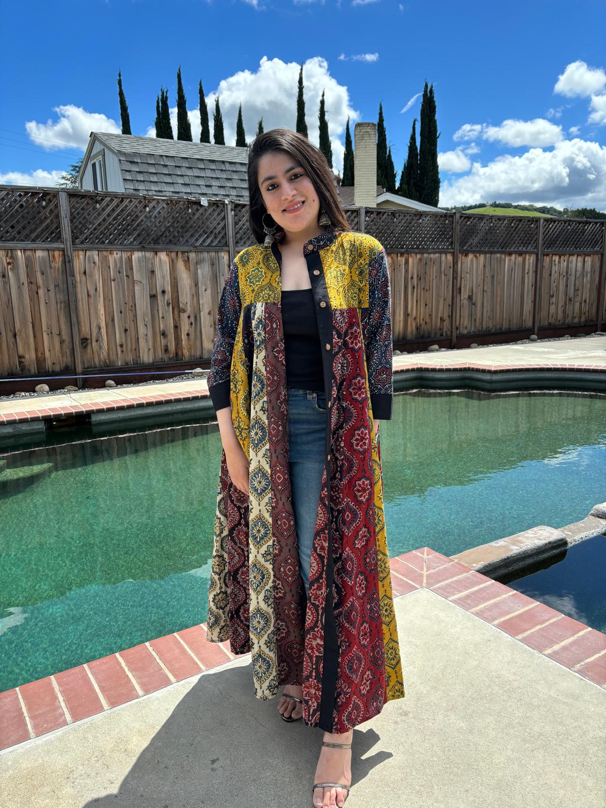 Yellow Ajrakh Shrug Dress