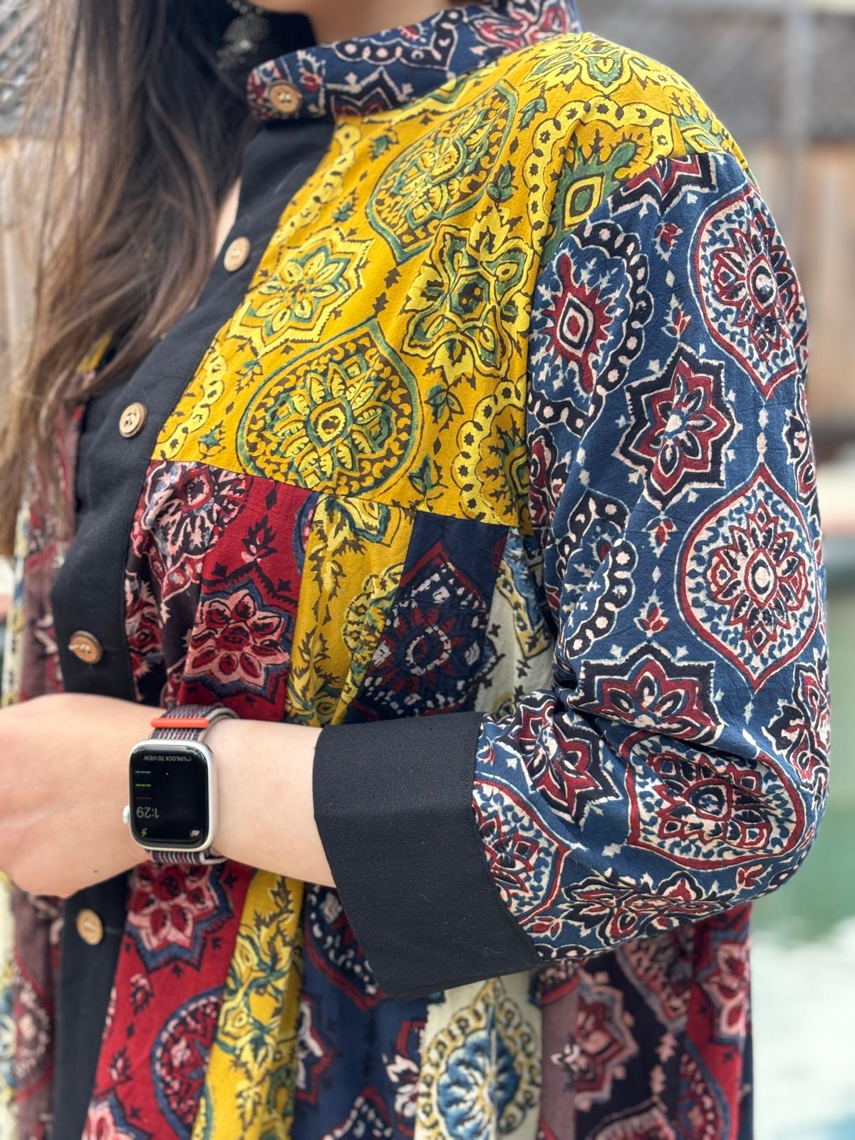 Yellow Ajrakh Shrug Dress