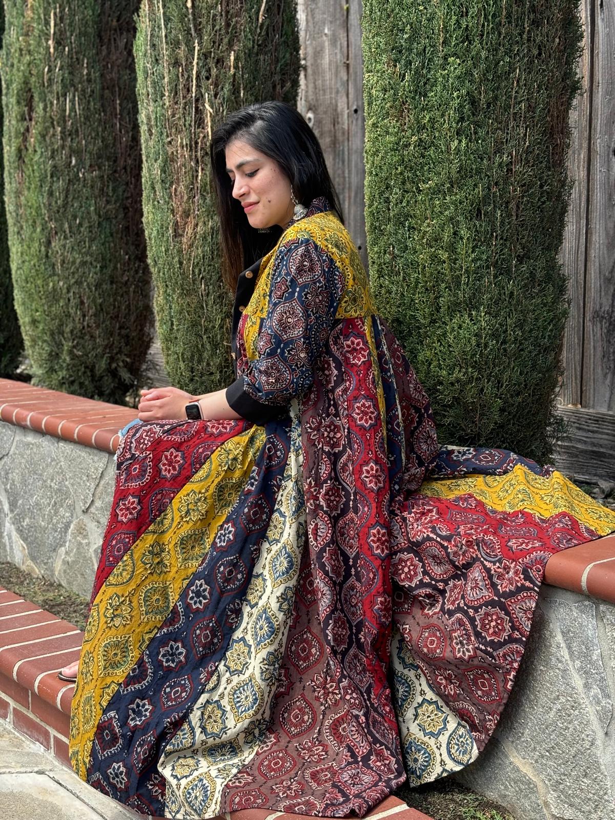 Yellow Ajrakh Shrug Dress