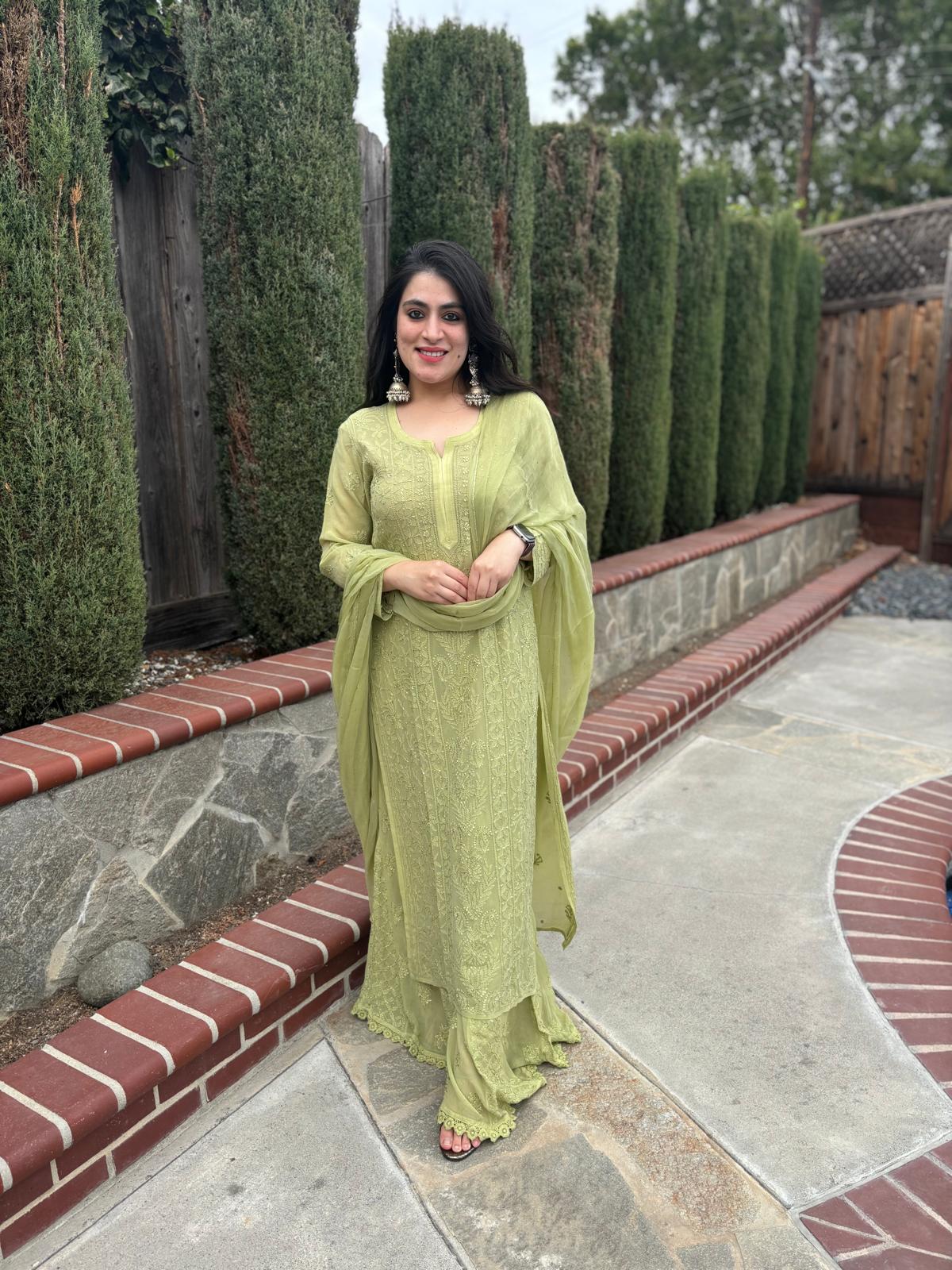 Sheen Green Chickenkari Full Suit Set