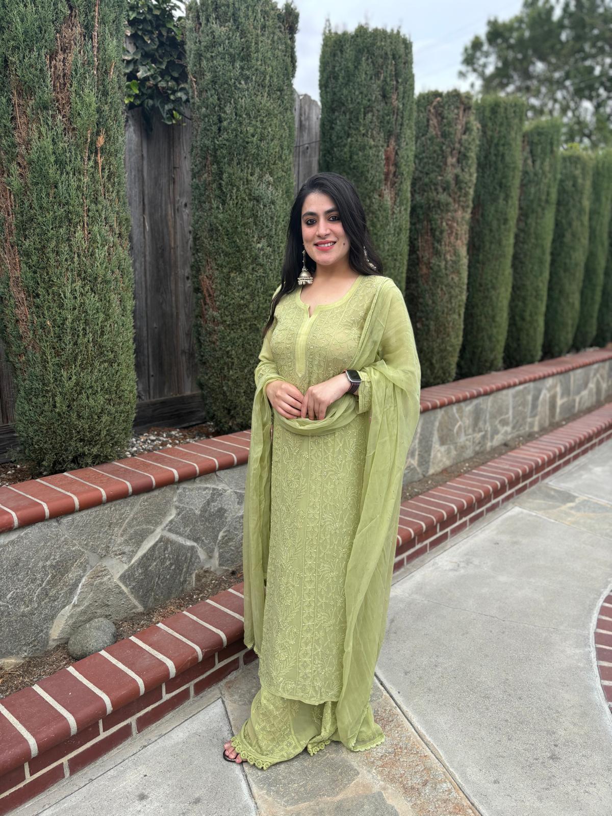 Sheen Green Chickenkari Full Suit Set