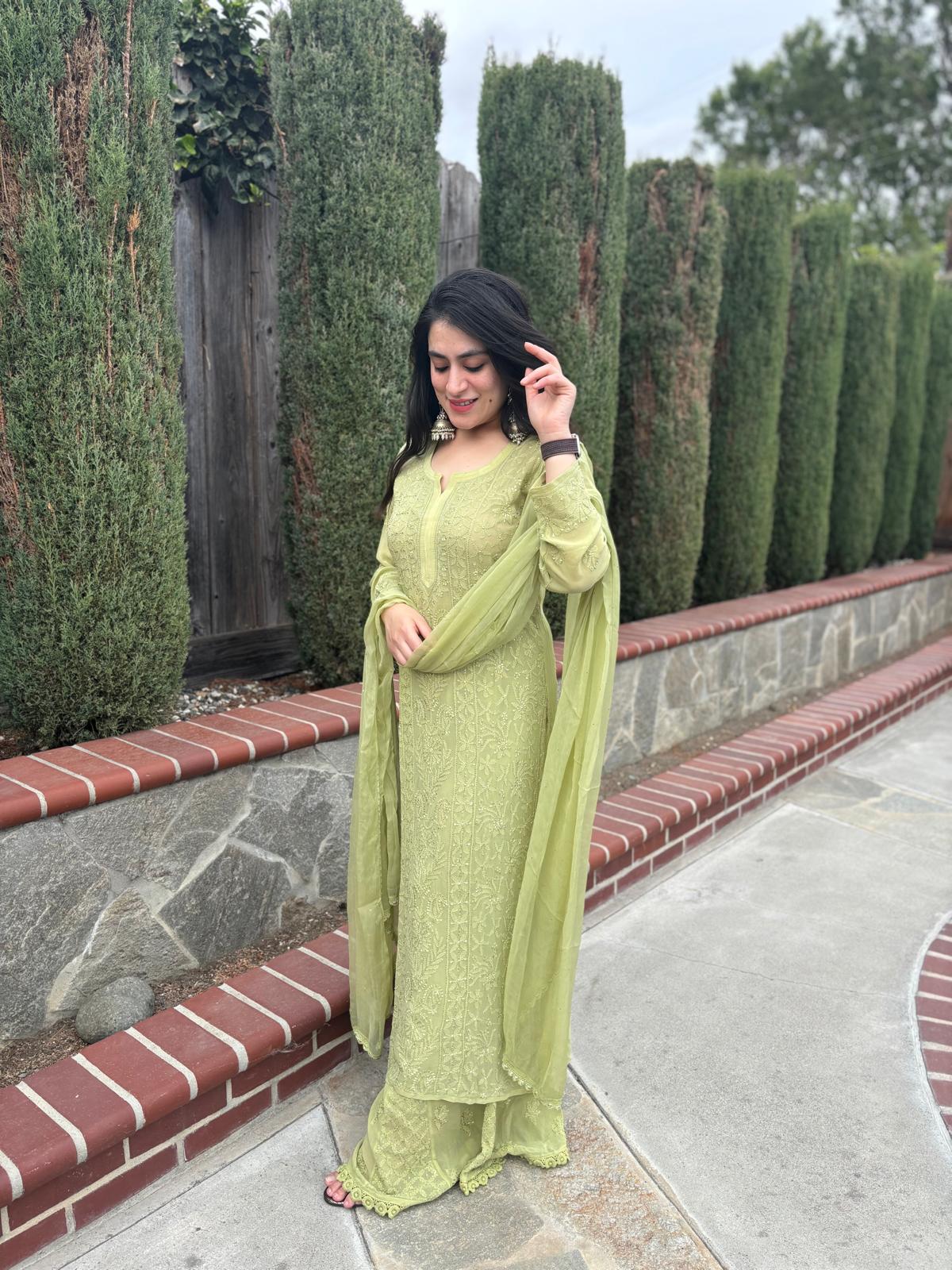 Sheen Green Chickenkari Full Suit Set