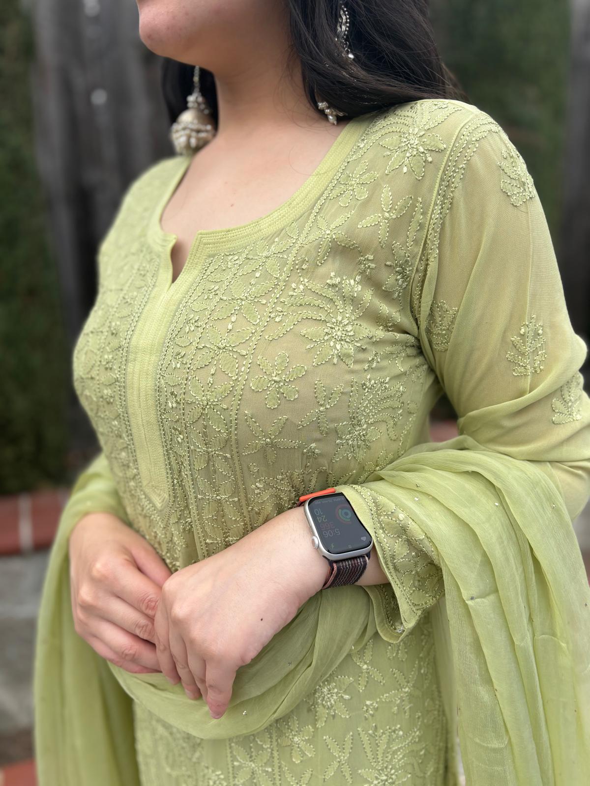 Sheen Green Chickenkari Full Suit Set