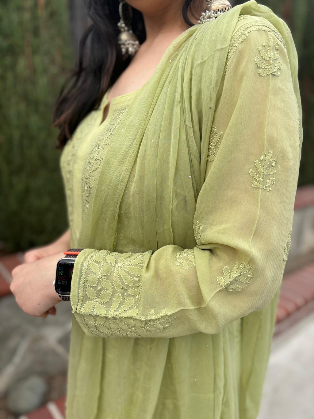 Sheen Green Chickenkari Full Suit Set