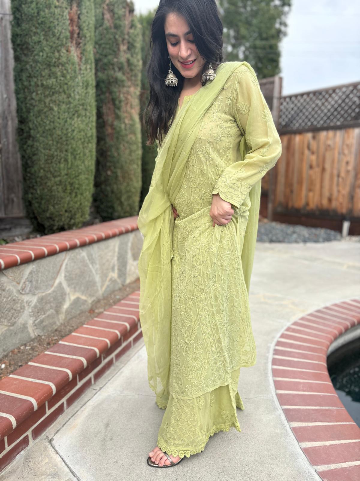 Sheen Green Chickenkari Full Suit Set