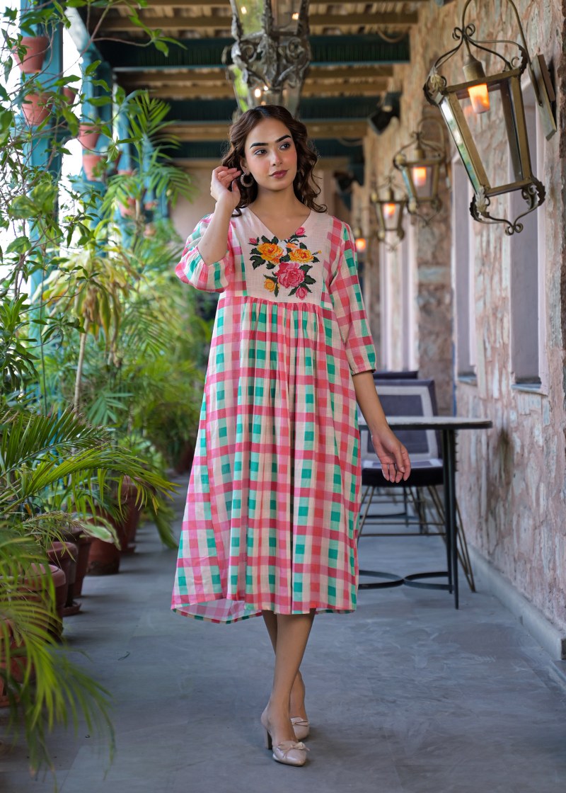 Multi Checked Midi Dress