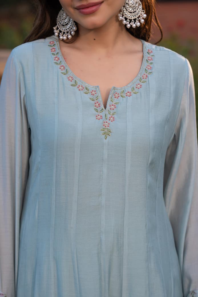 Powder Blue Floral Anarkali Set