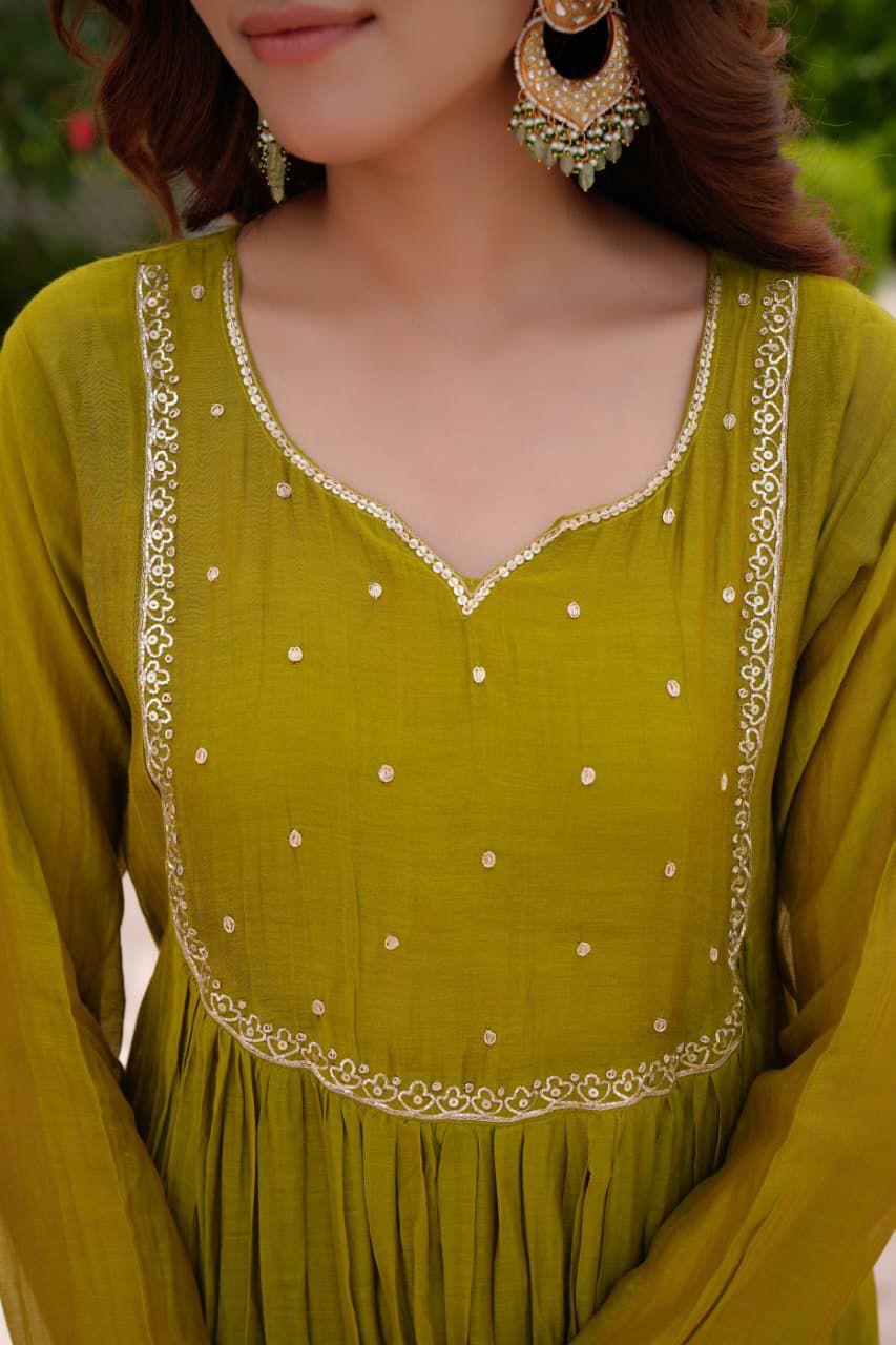 Deep Green A-Line Zari Set