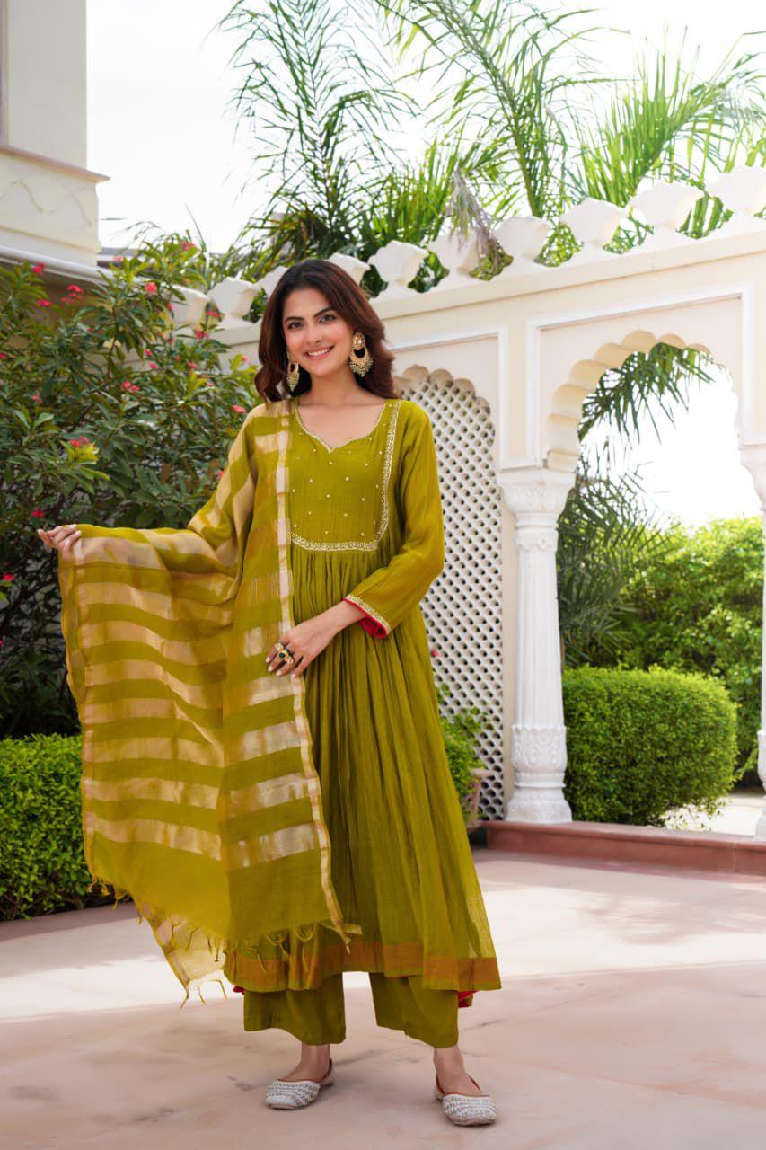 Deep Green A-Line Zari Set