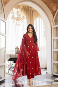 Blood Red Zari A-Line Set