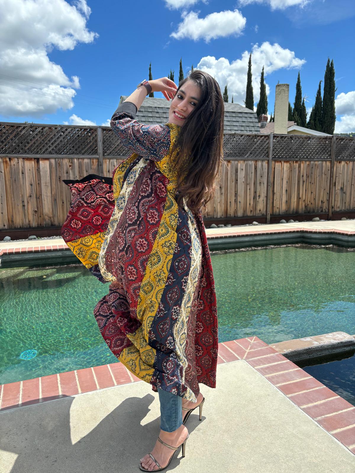 Yellow Ajrakh Shrug Dress