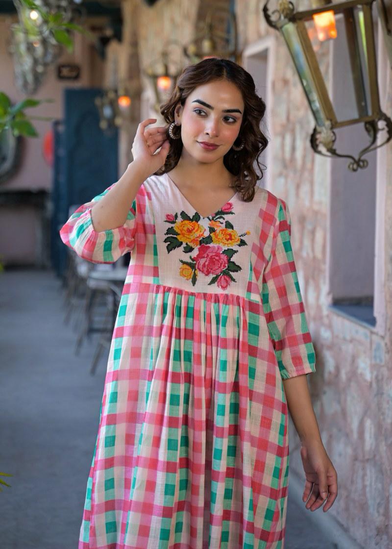 Multi Checked Midi Dress