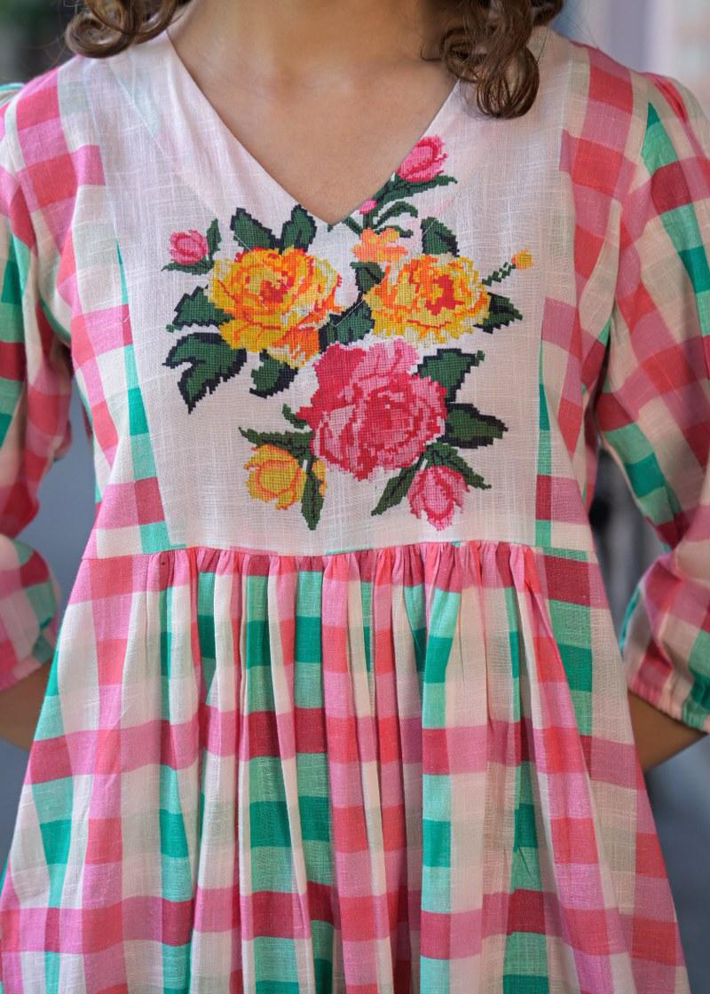 Multi Checked Midi Dress
