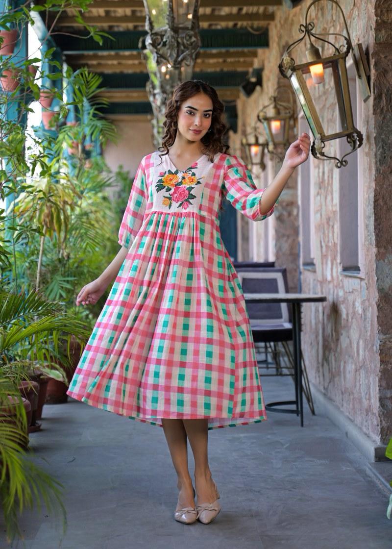Multi Checked Midi Dress