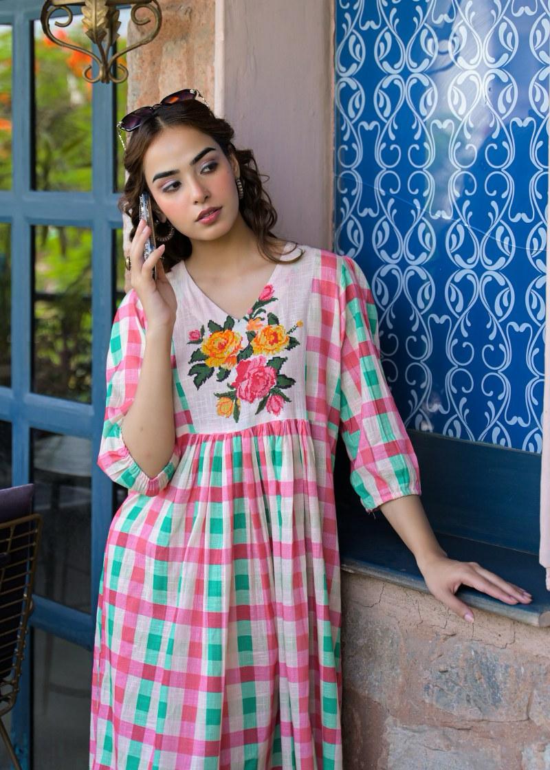 Multi Checked Midi Dress