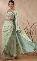 Pastel Blue Floral Indo-Western Set