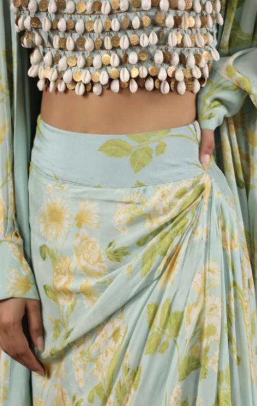 Pastel Blue Floral Indo-Western Set