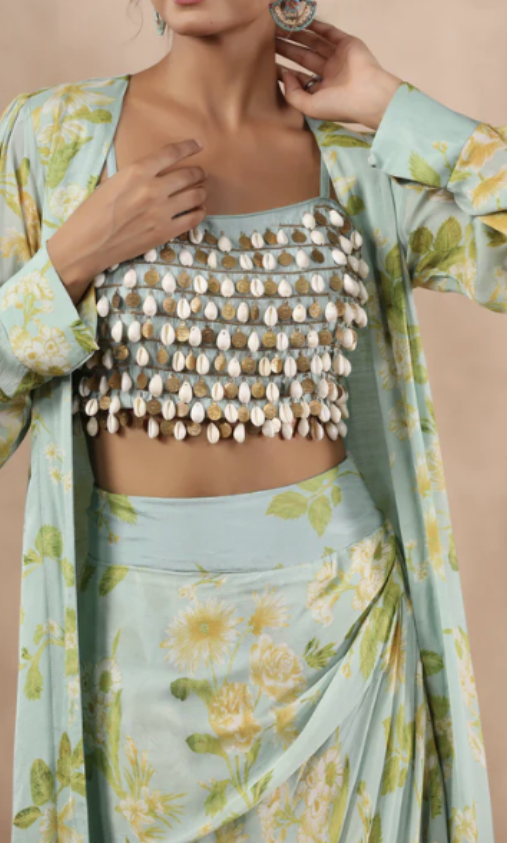 Pastel Blue Floral Indo-Western Set