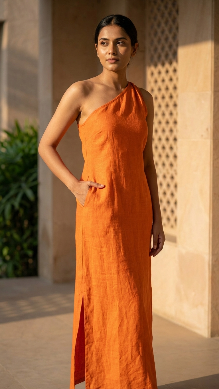 Lily One Shoulder Linen Dress