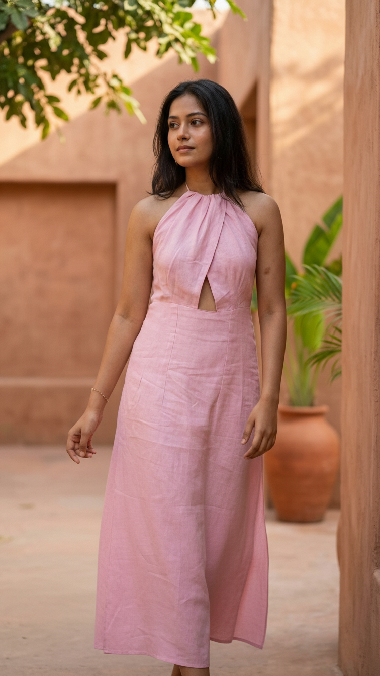 Bubbly Halter Linen Dres