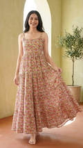 Blue Pink Floral Boho Dress