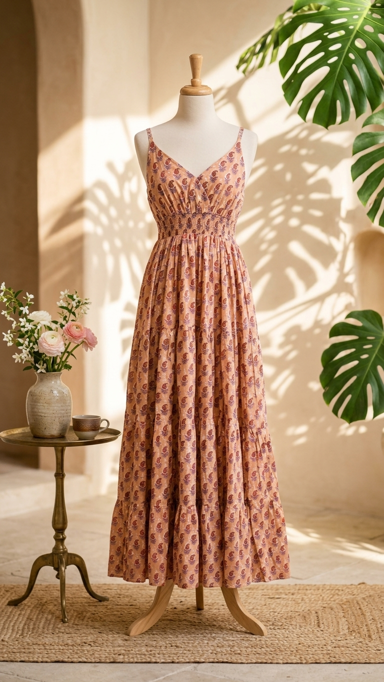 Peach Paisely Bohemian Dress