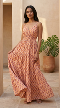 Peach Paisely Bohemian Dress