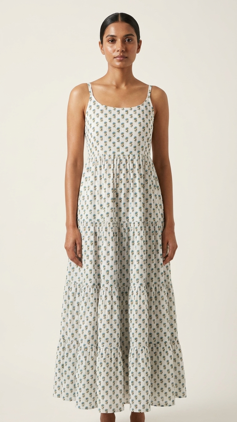 White Blue Small Buti Boho Dress