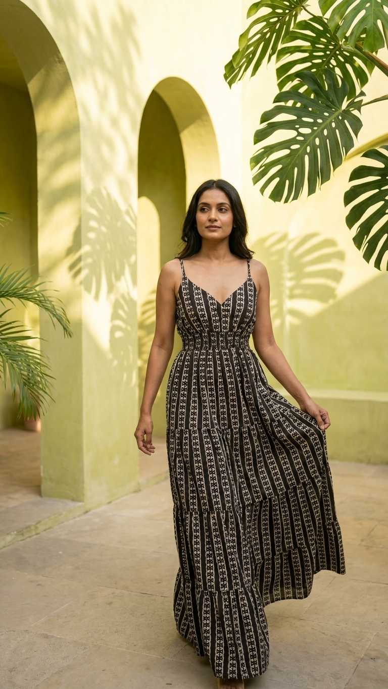 Black Beige Bohemian Dress