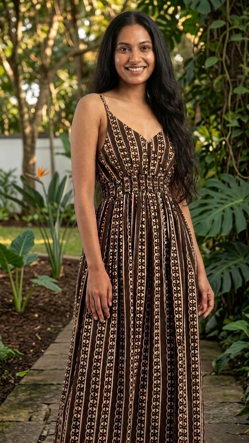Black Beige Bohemian Dress