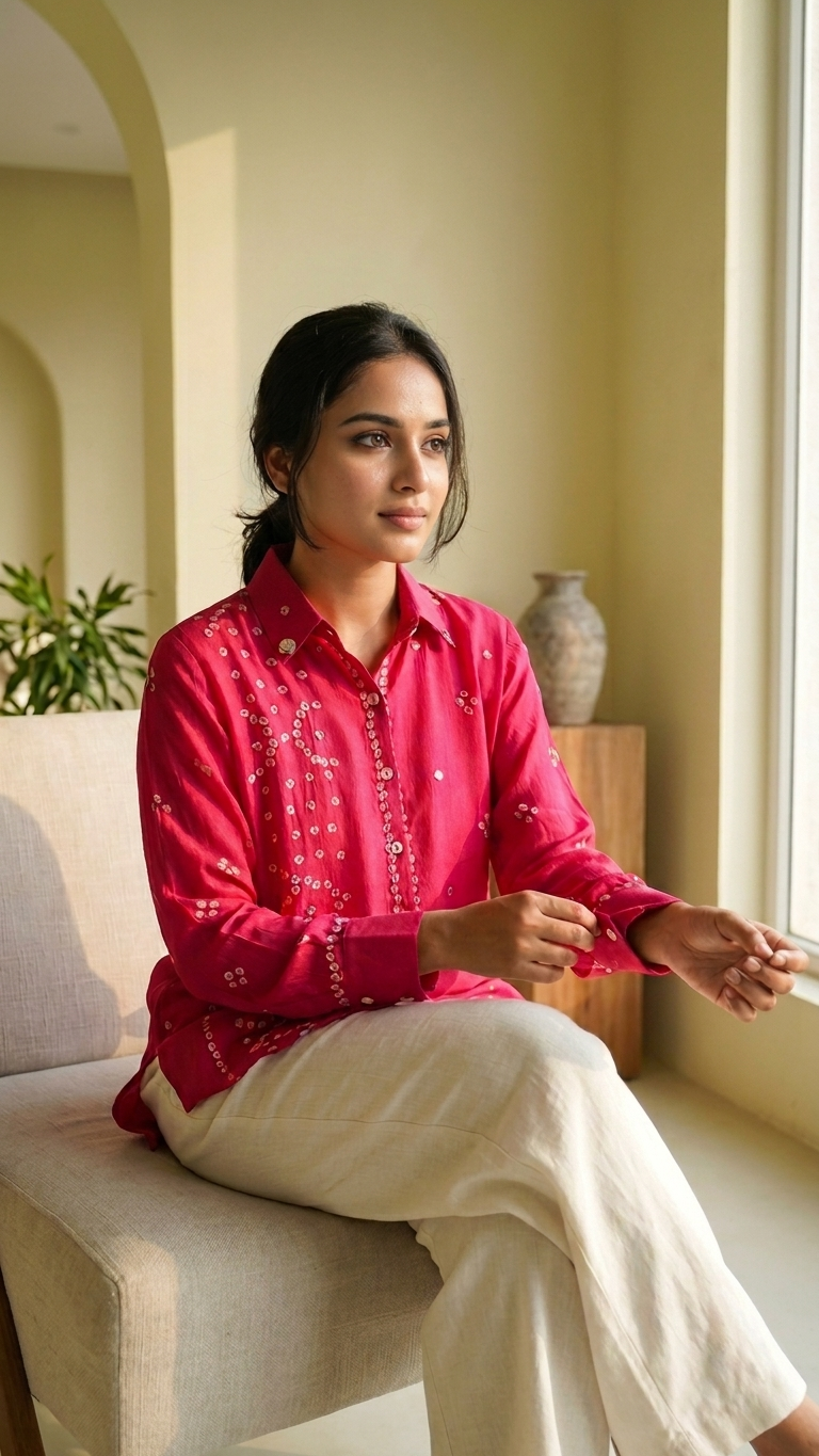 Bandhani Crepe Shirt - Vertical