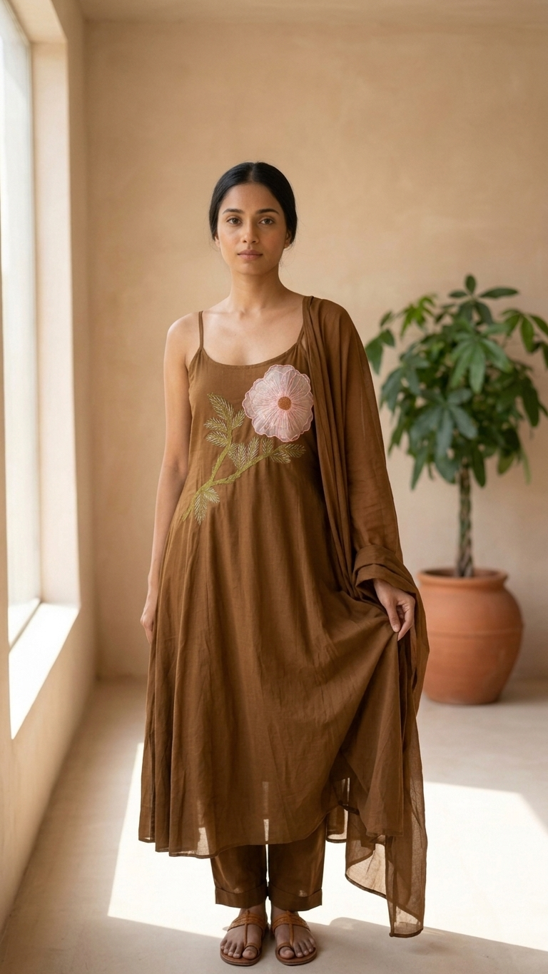 Mocca Noodle Strap Anarkali Set