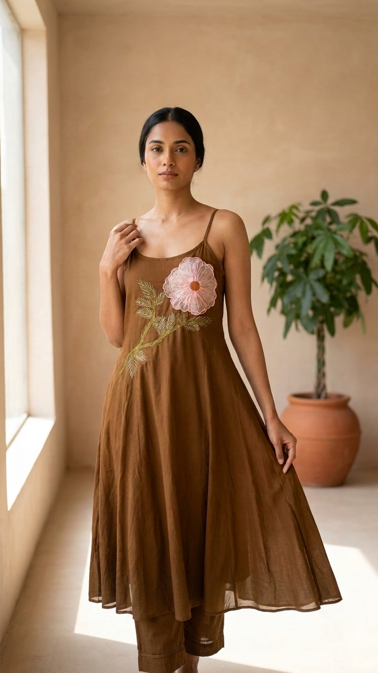 Mocca Noodle Strap Anarkali Set