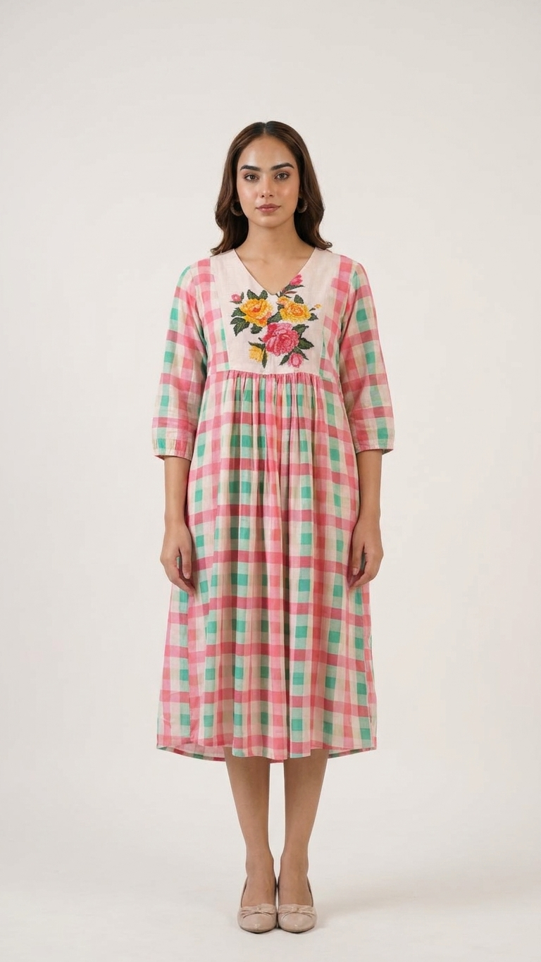 Multi Checked Midi Dress