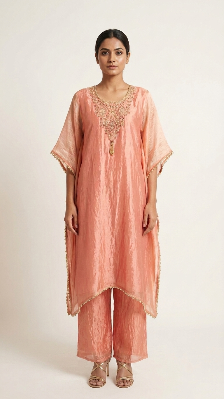 Blush Pink Tissue Kaftaan Set