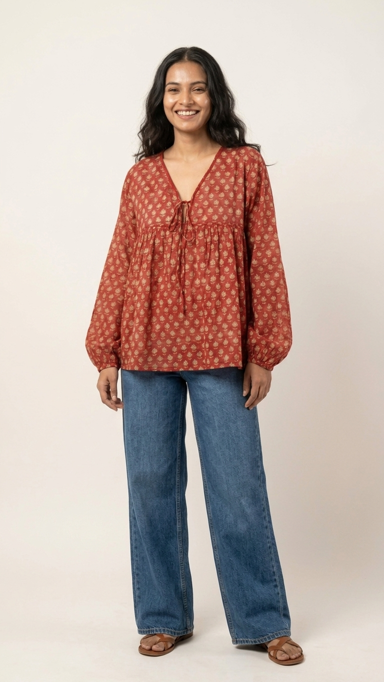 Leela Red Mul Top
