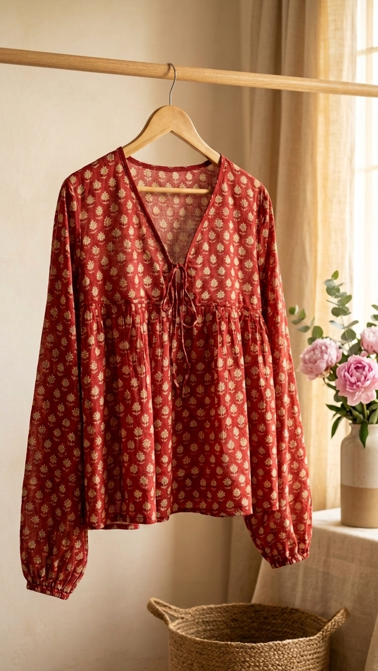 Leela Red Mul Top