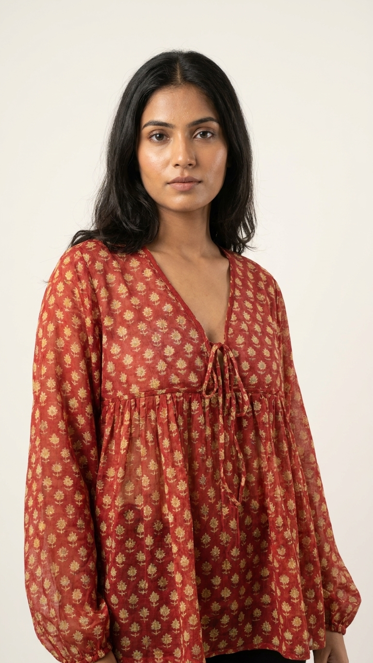 Leela Red Mul Top