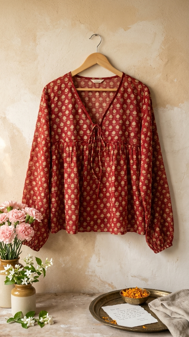 Leela Red Mul Top